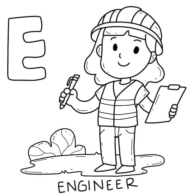 Libro de colorear de ingeniero de ocupación del alfabeto con palabra | Vector Premium Libro de colorear de ingeniero de ocupación del alfabeto con palabra | Vector Premium