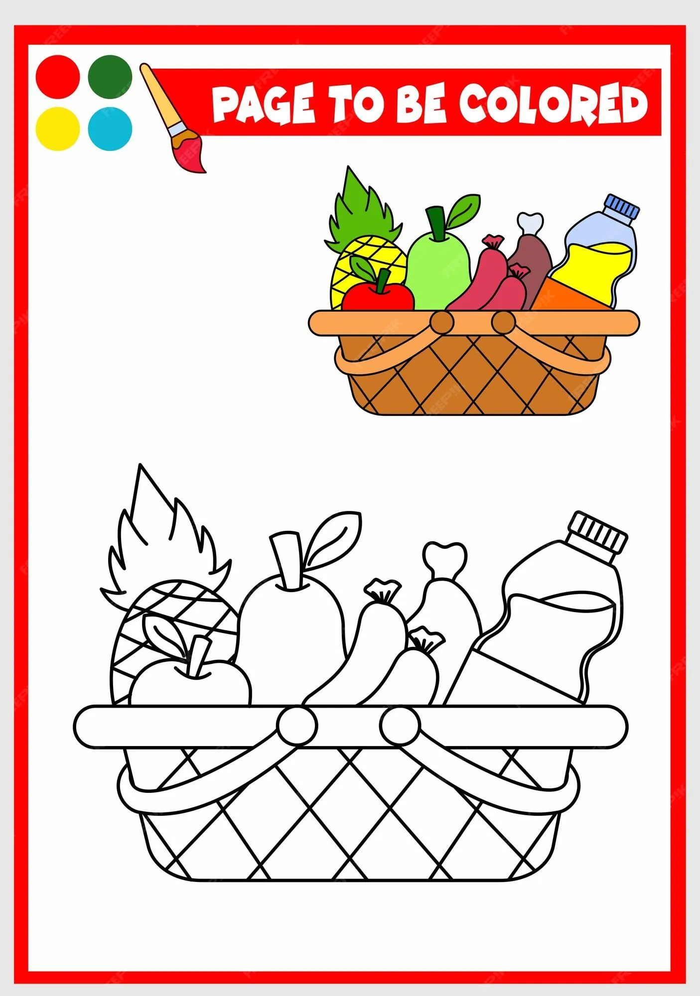 Libro para colorear para niños cesta con alimentos | Vector Premium Libro para colorear para niños cesta con alimentos | Vector Premium