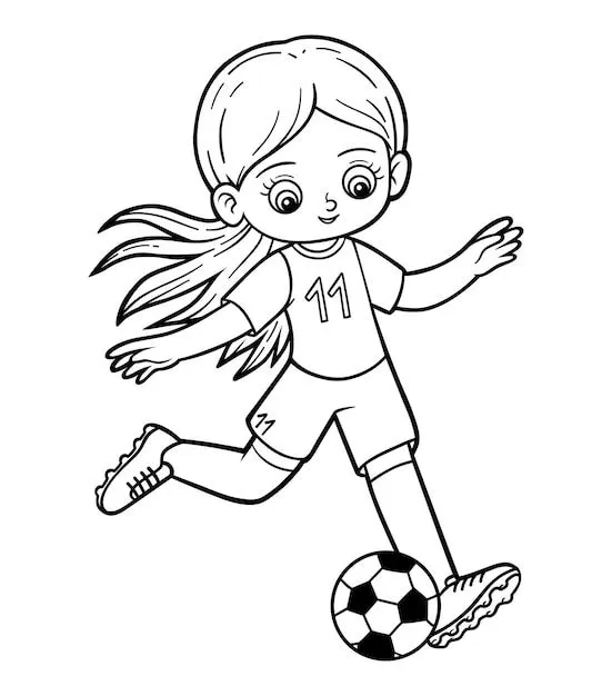 Libro para colorear para niños, jugadora de fútbol con pelota | Vector Premium Libro para colorear para niños, jugadora de fútbol con pelota | Vector Premium