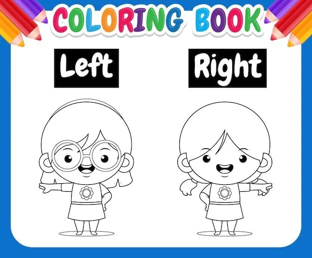 Libro de colorear para niños. linda chica enfrente de izquierda a derecha | Vector Premium Libro de colorear para niños. linda chica enfrente de izquierda a derecha | Vector Premium