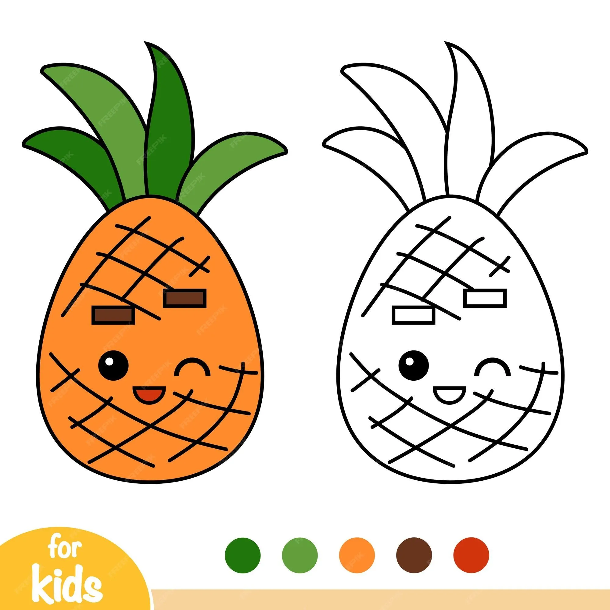 Libro para colorear para niños piña con una carita linda | Vector Premium Libro para colorear para niños piña con una carita linda | Vector Premium