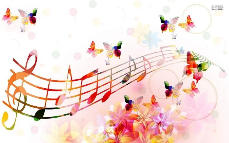 Fotomural Notas Musicales y Mariposas . Mural Notas Musicales y ...