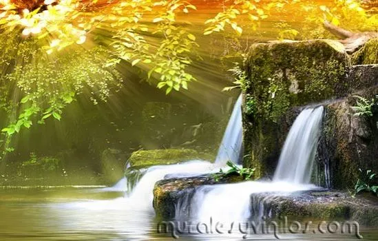 lienzo-mural-rayos-sol-cascada.jpg