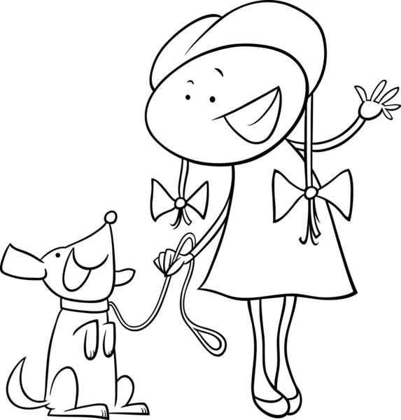 Linda chica con perro Página para colorear — Vector stock ... Linda chica con perro Página para colorear — Vector stock ...