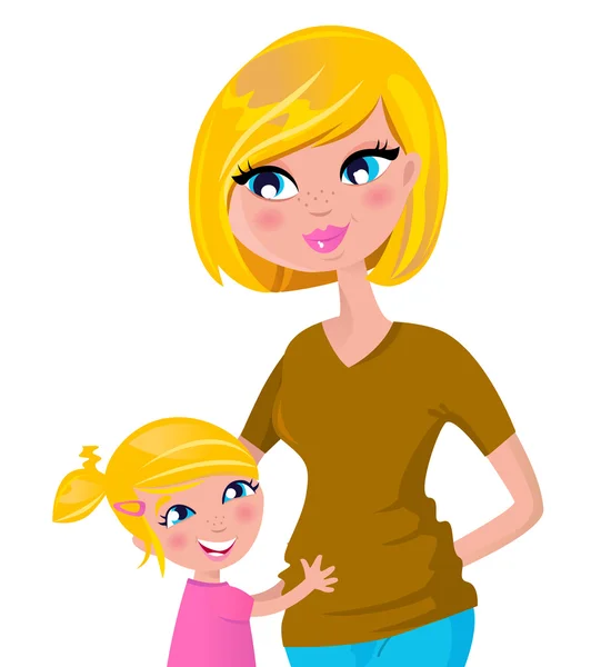 Linda rubia madre e hija aislado en blanco — Vector stock ... Linda rubia madre e hija aislado en blanco — Vector stock ...