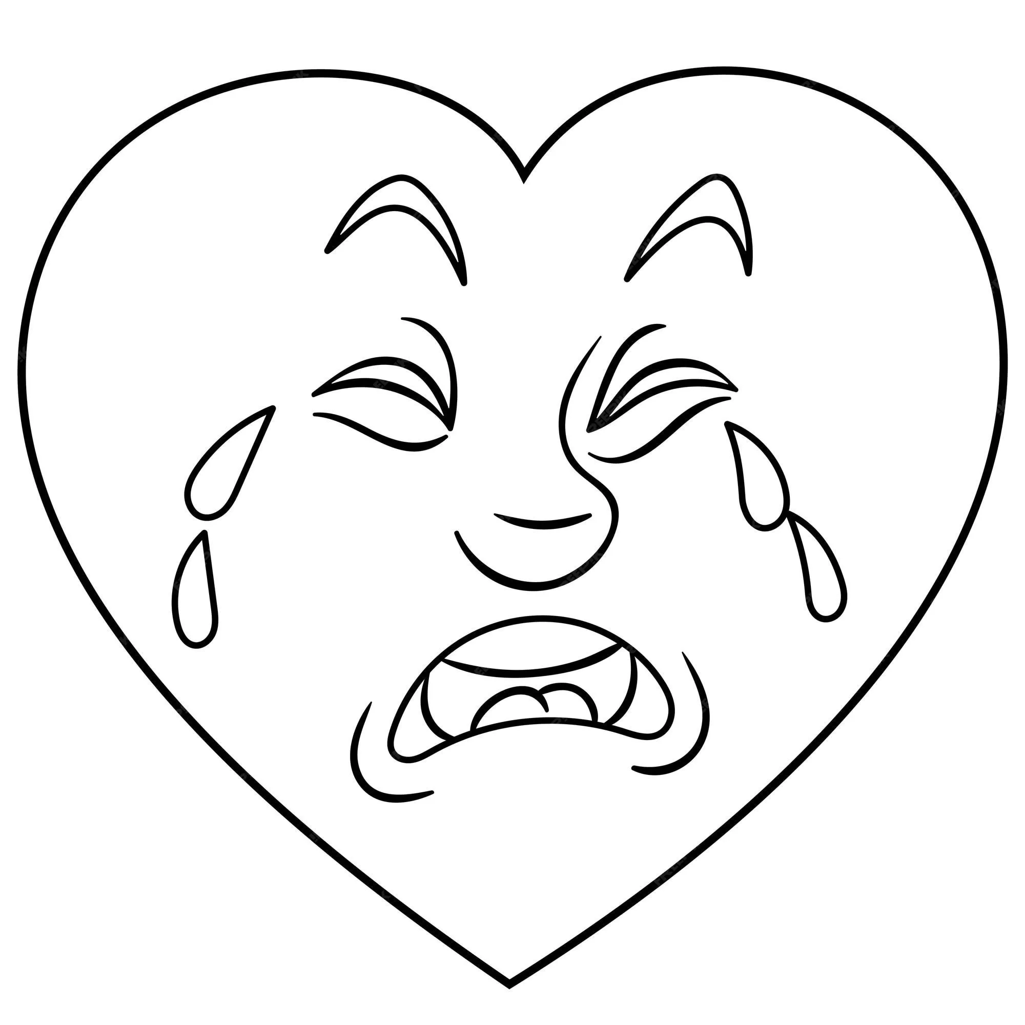 Lindo corazón de dibujos animados con cara de emoji llorando triste. página para colorear de niños. | Vector Premium Lindo corazón de dibujos animados con cara de emoji llorando triste. página para colorear de niños. | Vector Premium