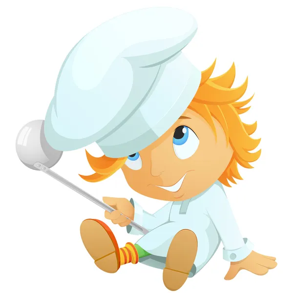 Lindo mini chef en sombrero aislado en blanco — Vector stock ... Lindo mini chef en sombrero aislado en blanco — Vector stock ...
