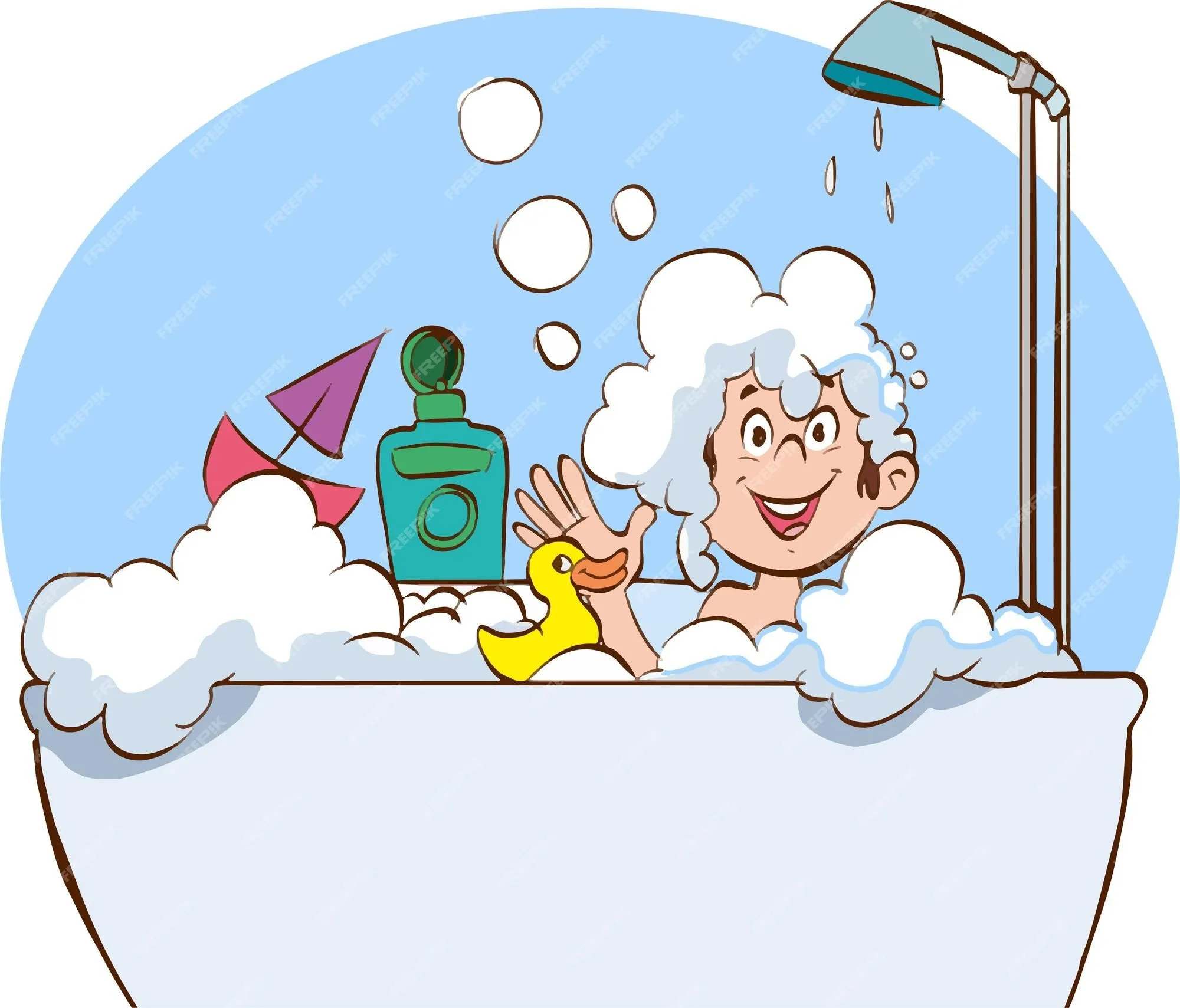 Lindo niño bañándose vector de dibujos animados | Vector Premium