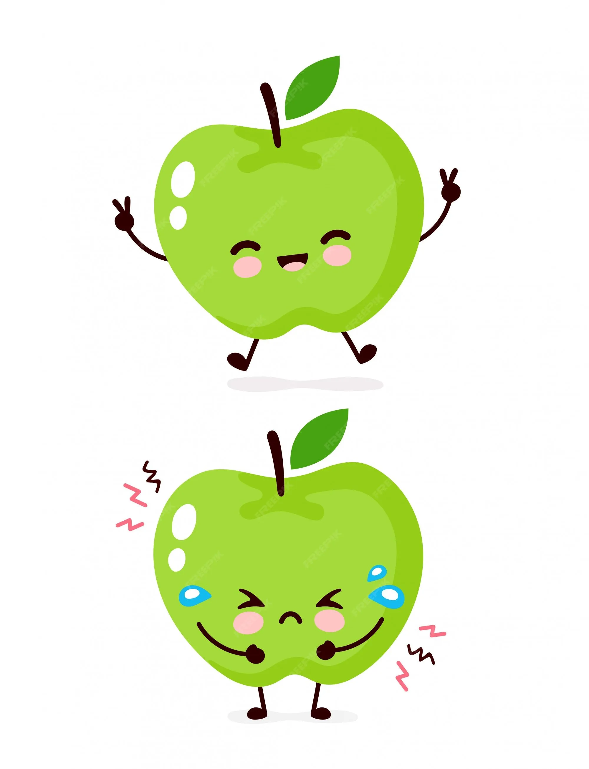 Lindo personaje sonriente feliz y triste llorar manzana. diseño de icono de ilustración de dibujos animados plana. aislado sobre fondo blanco concepto de personaje de apple | Vector Premium Lindo personaje sonriente feliz y triste llorar manzana. diseño de icono de ilustración de dibujos animados plana. aislado sobre fondo blanco concepto de personaje de apple | Vector Premium