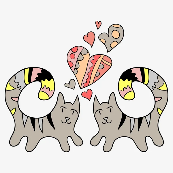 Dos lindos gatos dibujados en el amor de la mano — Vector stock ...