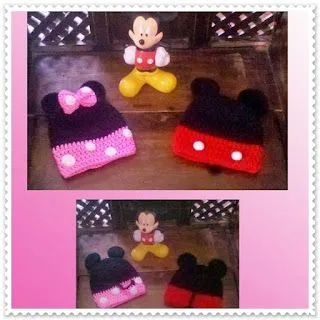 Que tal estos lindos gorritos de Minnie y Mikey, los puedes hacer en las tallas que desees.