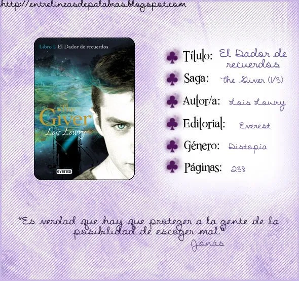 Entre Líneas: The Giver I: El Dador de recuerdos, Lois Lowry Entre Líneas: The Giver I: El Dador de recuerdos, Lois Lowry