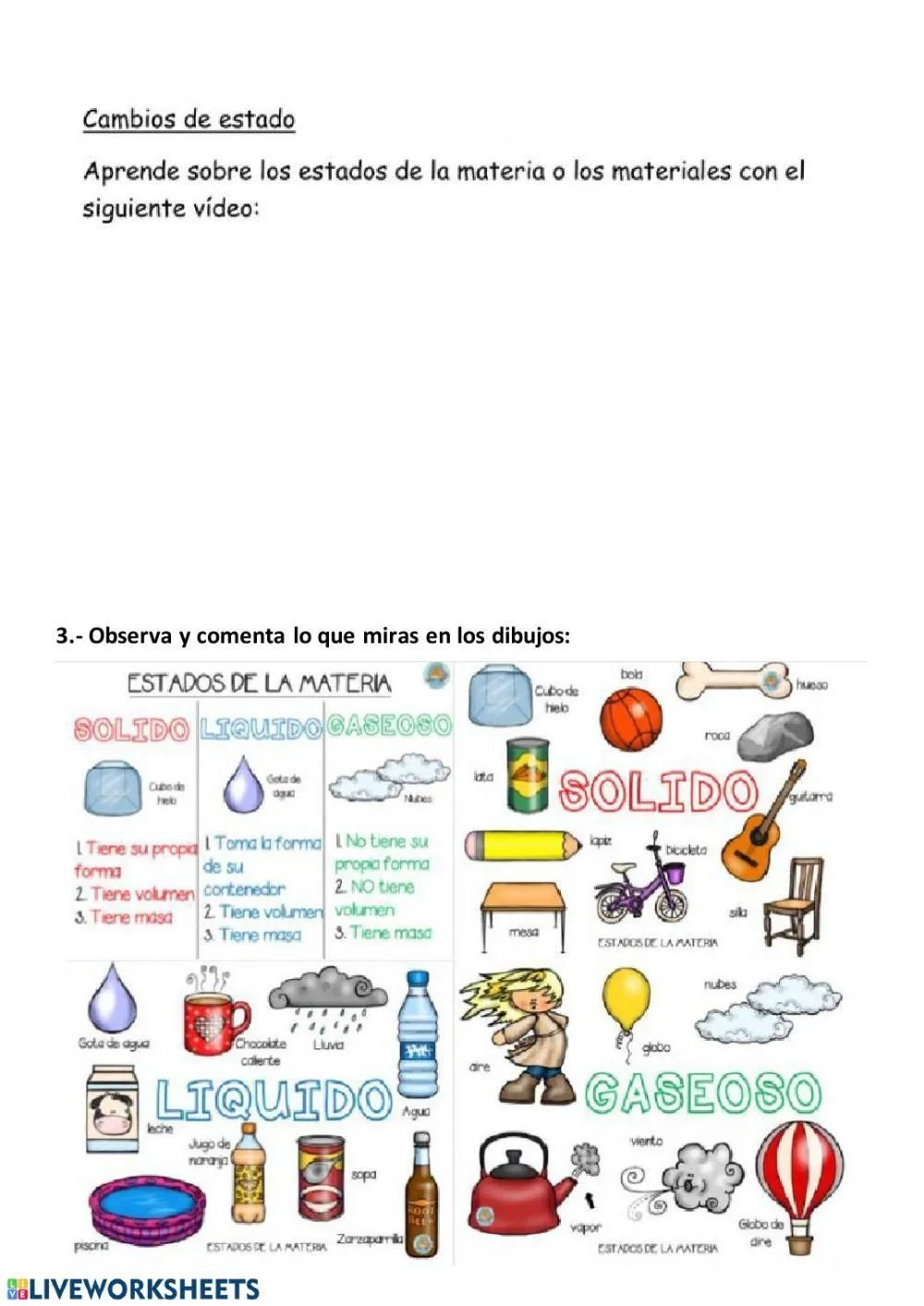 Estado liquido solido y gaseoso worksheet | Live Worksheets