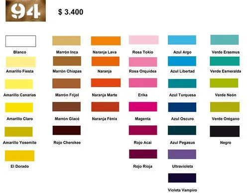 LISTA DE COLORES 94 $3.400.(las latas están retrasadas en Stgo ...