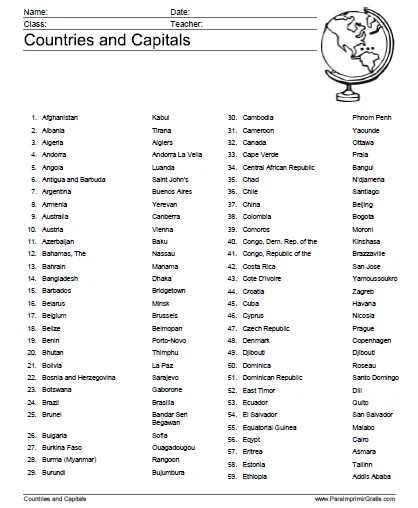 Lista de Países y Capitales - Para Imprimir Gratis ...