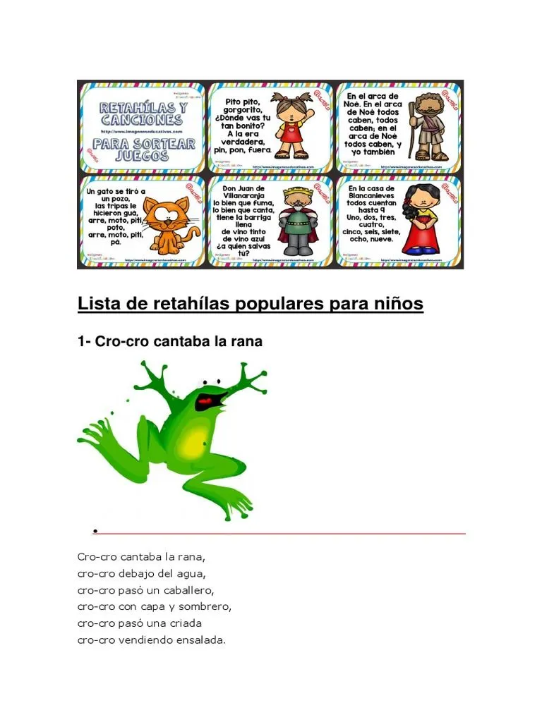Lista de Retahílas Populares para Niños | PDF | Carro | Reciclaje Lista de Retahílas Populares para Niños | PDF | Carro | Reciclaje