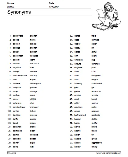 Lista de Sinónimos en Inglés - Para Imprimir Gratis ...