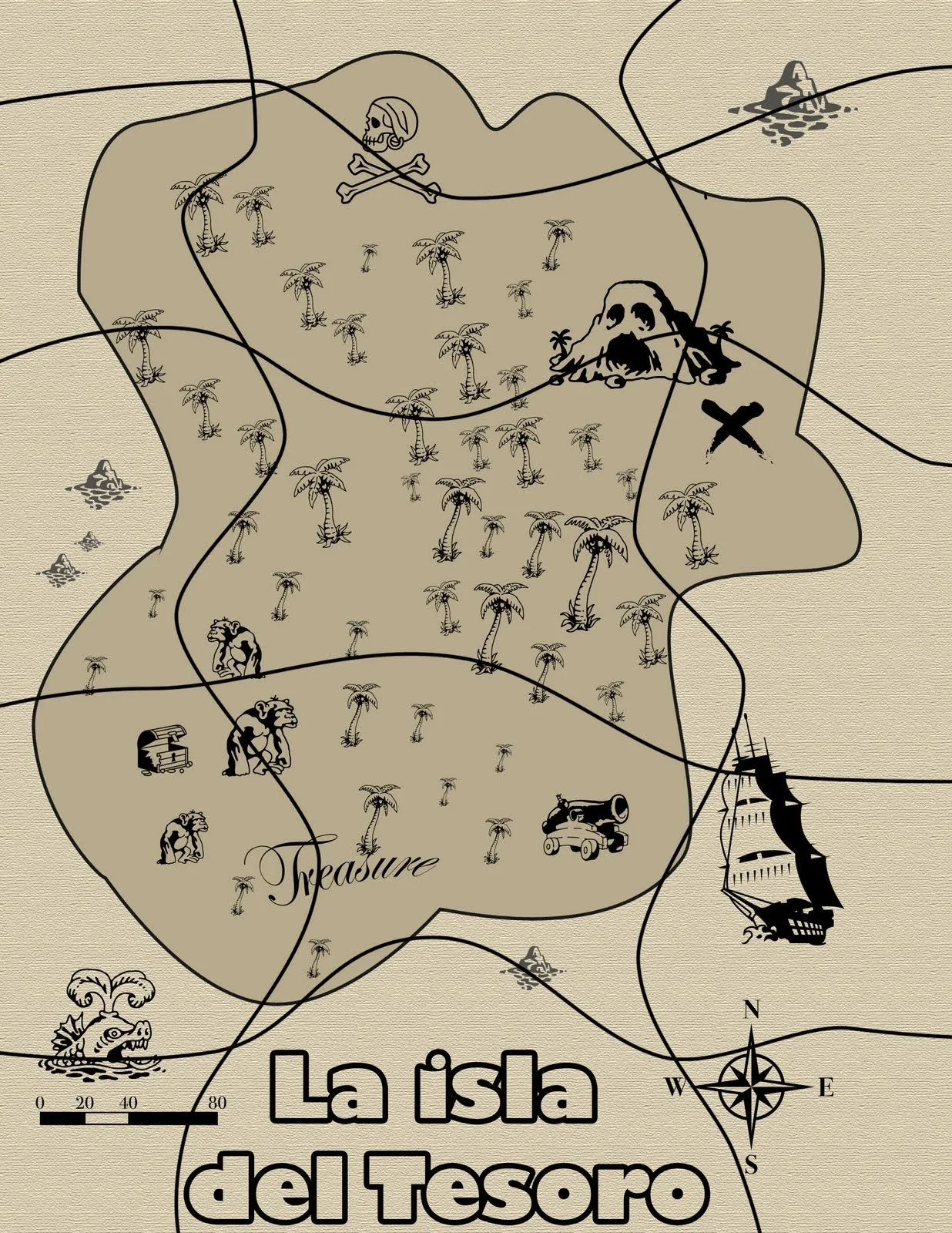 Listo Para imprimir-: Rompecabezas de un mapa del tesoro