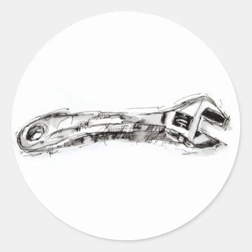 Llave de dibujo de la herramienta blanco y negro pegatina redonda ...