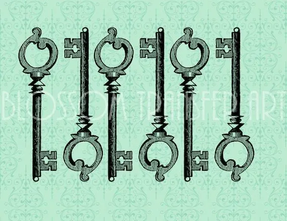Llaves Ilustraciones Vintage Para Imprimir por BlossomTransferArt Llaves Ilustraciones Vintage Para Imprimir por BlossomTransferArt