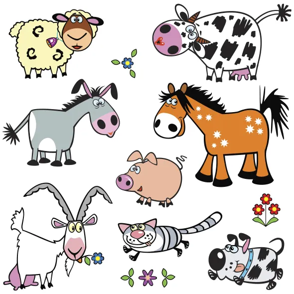 Locos animales de granja tipo cartoon | Vector ClipArt