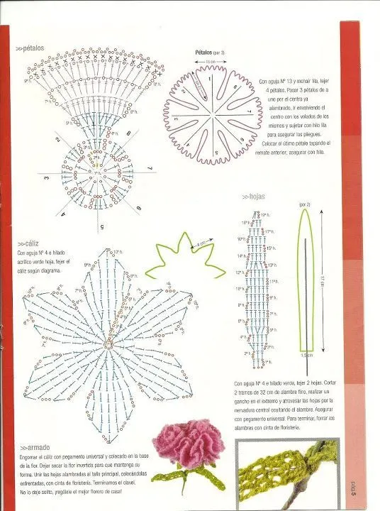 Una locura de ideas: Clavel realizado a ganchillo con tallo y ... Una locura de ideas: Clavel realizado a ganchillo con tallo y ...