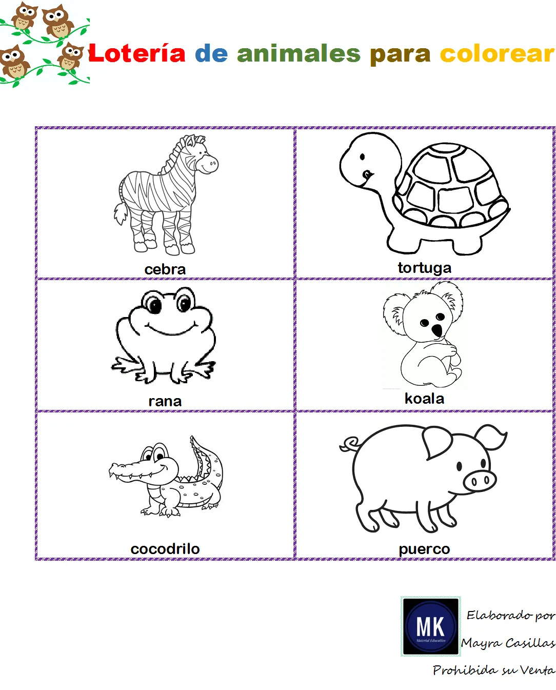 ⊛ Lotería de Animales para 【Imprimir y Colorear】 ⊛ Lotería de Animales para 【Imprimir y Colorear】