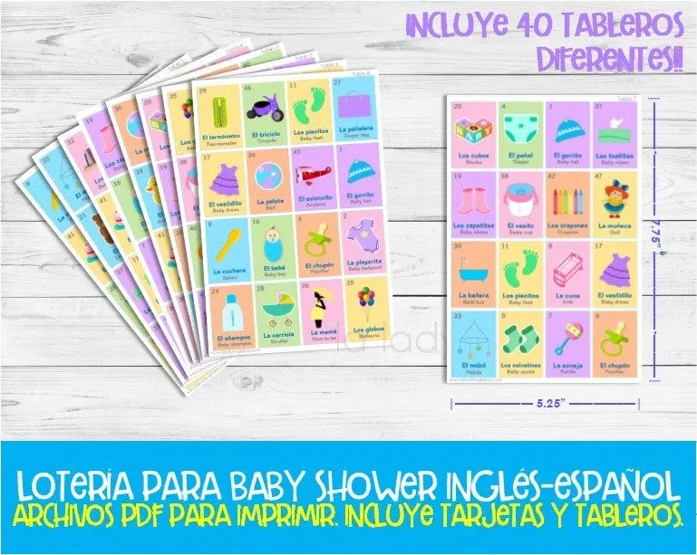 Lotería Baby Shower Ingles y Español. Juego para baby shower. - Etsy España