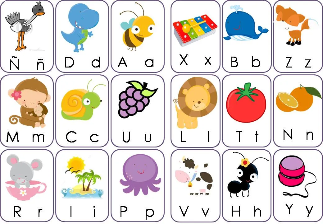 Lotería de Letras "animales y frutas". Formatos grande y pequeño ...