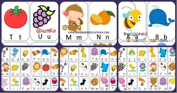 Lotería de Letras "animales y frutas". Formatos grande y pequeño ... Lotería de Letras "animales y frutas". Formatos grande y pequeño ...
