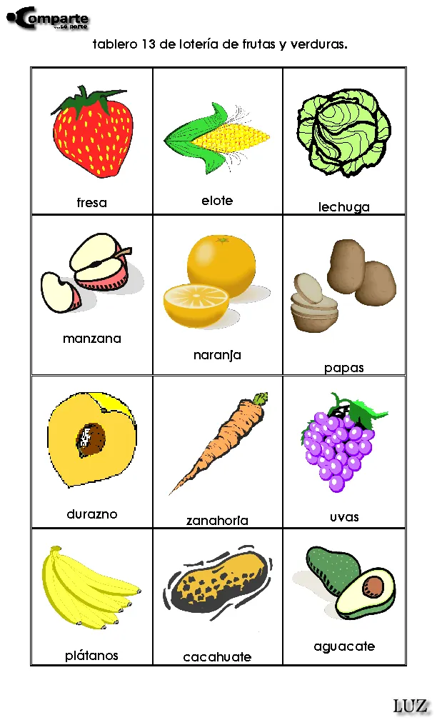 Loteria en inglés para imprimir - Imagui