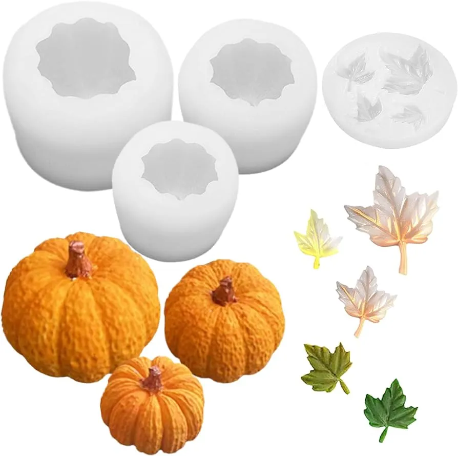 LSLEVA Paquete de 4 moldes para velas de Halloween, moldes de silicona de calabaza de tamaño LSLEVA Paquete de 4 moldes para velas de Halloween, moldes de silicona de calabaza de tamaño