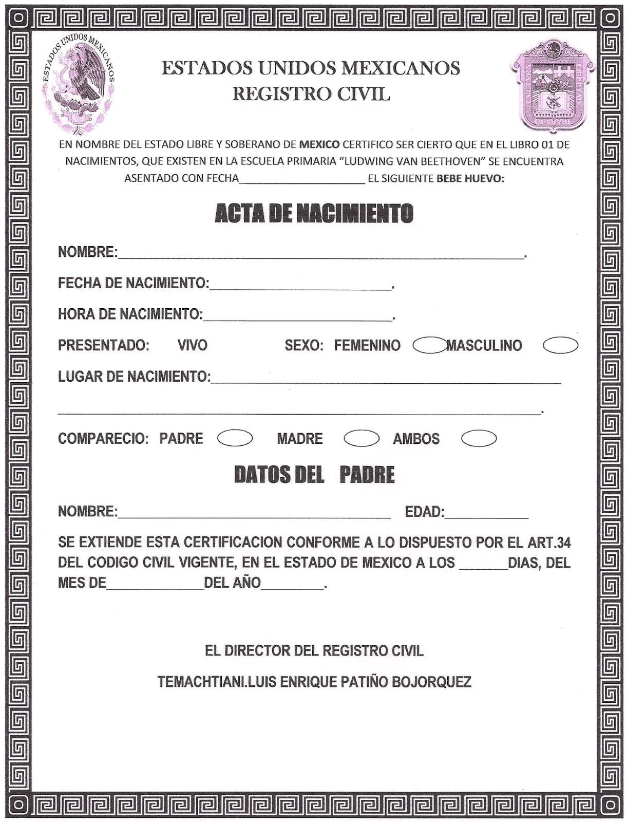 LUDWING VAN BEETHOVEN 6º A MATUTINO: ACTA DE HUEVO BEBE LUDWING VAN BEETHOVEN 6º A MATUTINO: ACTA DE HUEVO BEBE