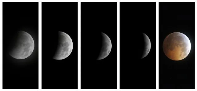 La luna, en las distintas fases del eclipse total | Qué. La luna, en las distintas fases del eclipse total | Qué.