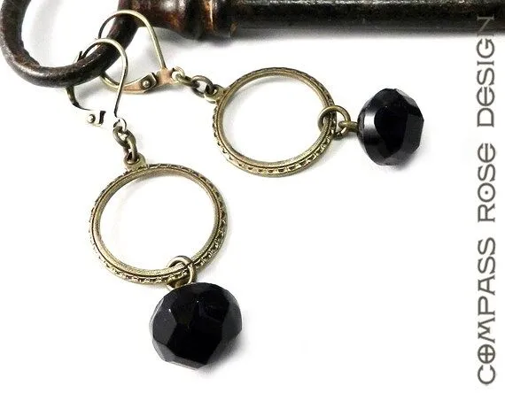 Luto victoriano botón pendientes cristal por CompassRoseDesign