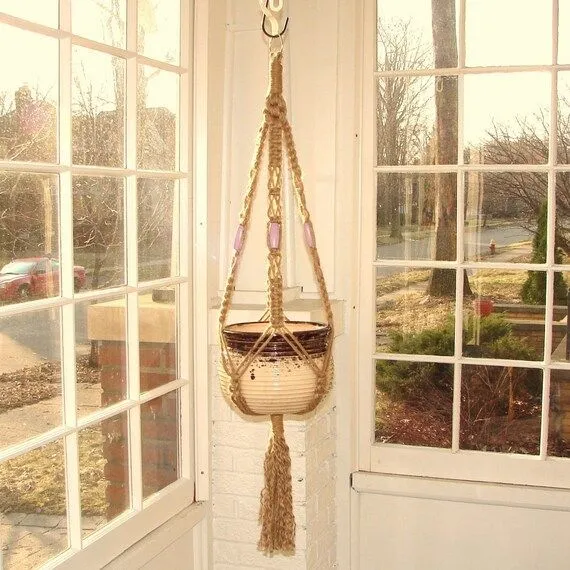 macrame planta colgador lavanda Linus Jr. por plantelady en Etsy