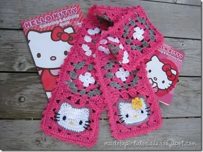 Made by K - Tutorials: Hello Kitty Granny Square Scarf Crochet Pattern Made by K - Tutorials: Hello Kitty Granny Square Scarf Crochet Pattern