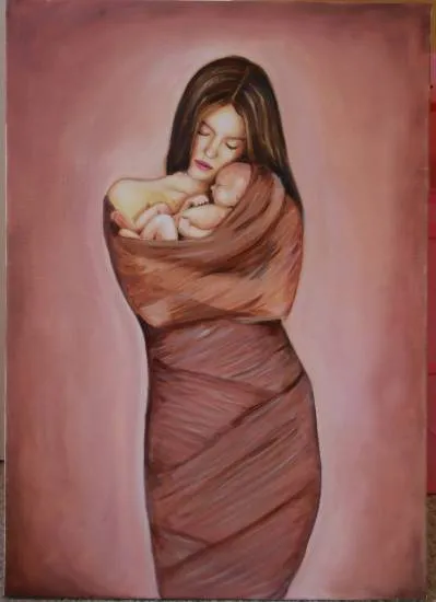 Madre e hija. País: Chile. Categoría: Pintura. Técnica: Óleo. Soporte: Lienzo. Temática: Figura.