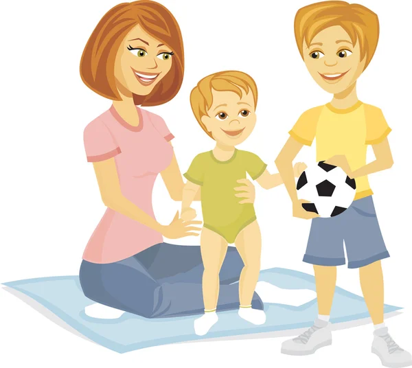 Madre sonriente dibujos animados con bebés y niños — Vector stock ... Madre sonriente dibujos animados con bebés y niños — Vector stock ...