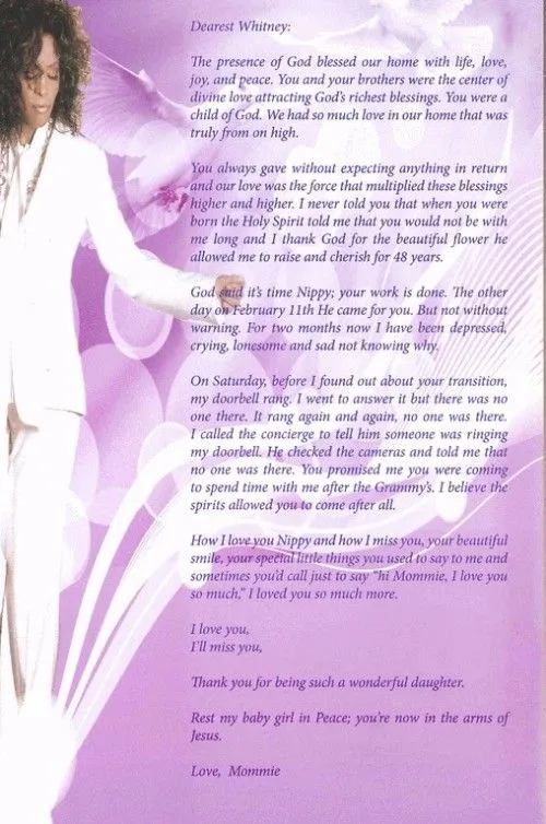 La madre de Whitney Houston escribe una carta pública a su hija ... La madre de Whitney Houston escribe una carta pública a su hija ...