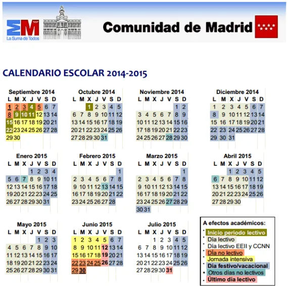 Calendario escolar curso 2014-2015 de la Comunidad de Madrid | es ... Calendario escolar curso 2014-2015 de la Comunidad de Madrid | es ...