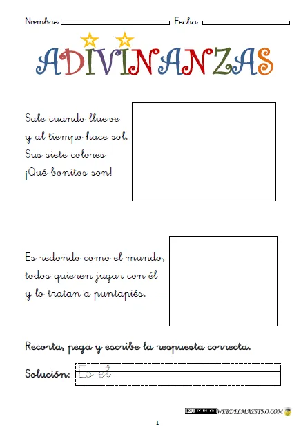 Maestra de Primaria: Adivinanzas. Fichas. 1º de Primaria.