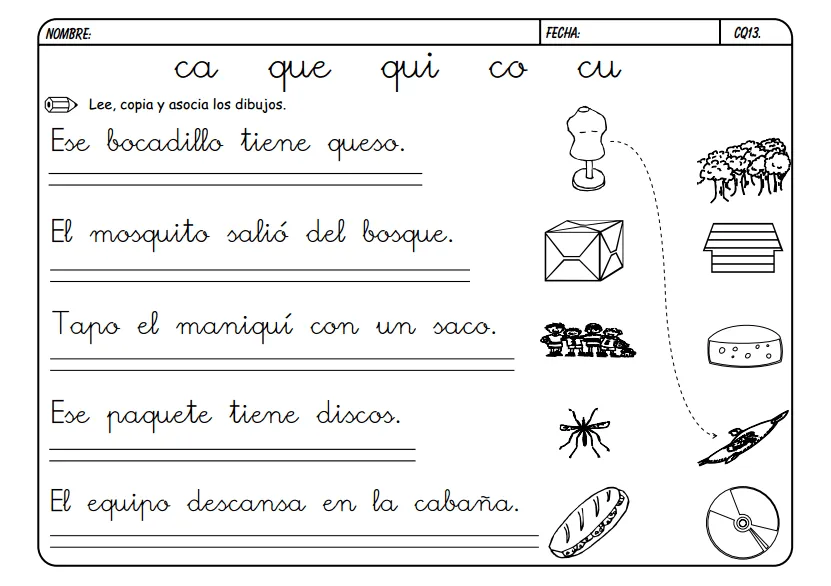 Maestra de Primaria: Fichas para trabajar CA, QUE, QUI, CO, CU.
