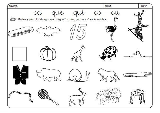 Maestra de Primaria: Fichas para trabajar CA, QUE, QUI, CO, CU. Maestra de Primaria: Fichas para trabajar CA, QUE, QUI, CO, CU.