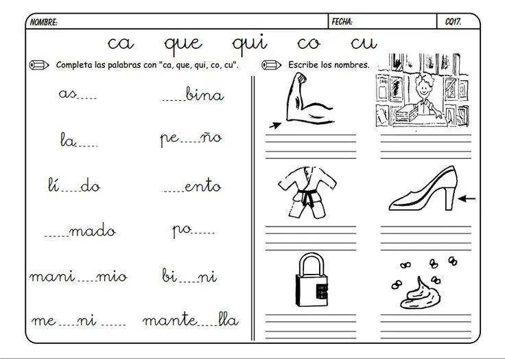 Maestra de Primaria: Fichas para trabajar CA, QUE, QUI, CO, CU ... Maestra de Primaria: Fichas para trabajar CA, QUE, QUI, CO, CU ...
