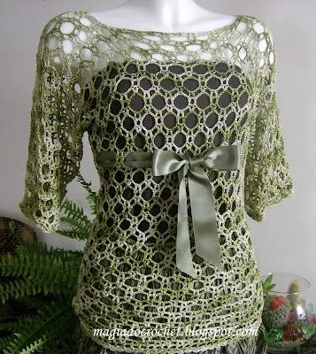 Magia do Crochet: Blusa em crochet "Elegance"-matizada de verde