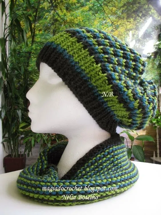 Magia do Crochet: Gola e gorro em tricot e como fazer o ponto Magia do Crochet: Gola e gorro em tricot e como fazer o ponto