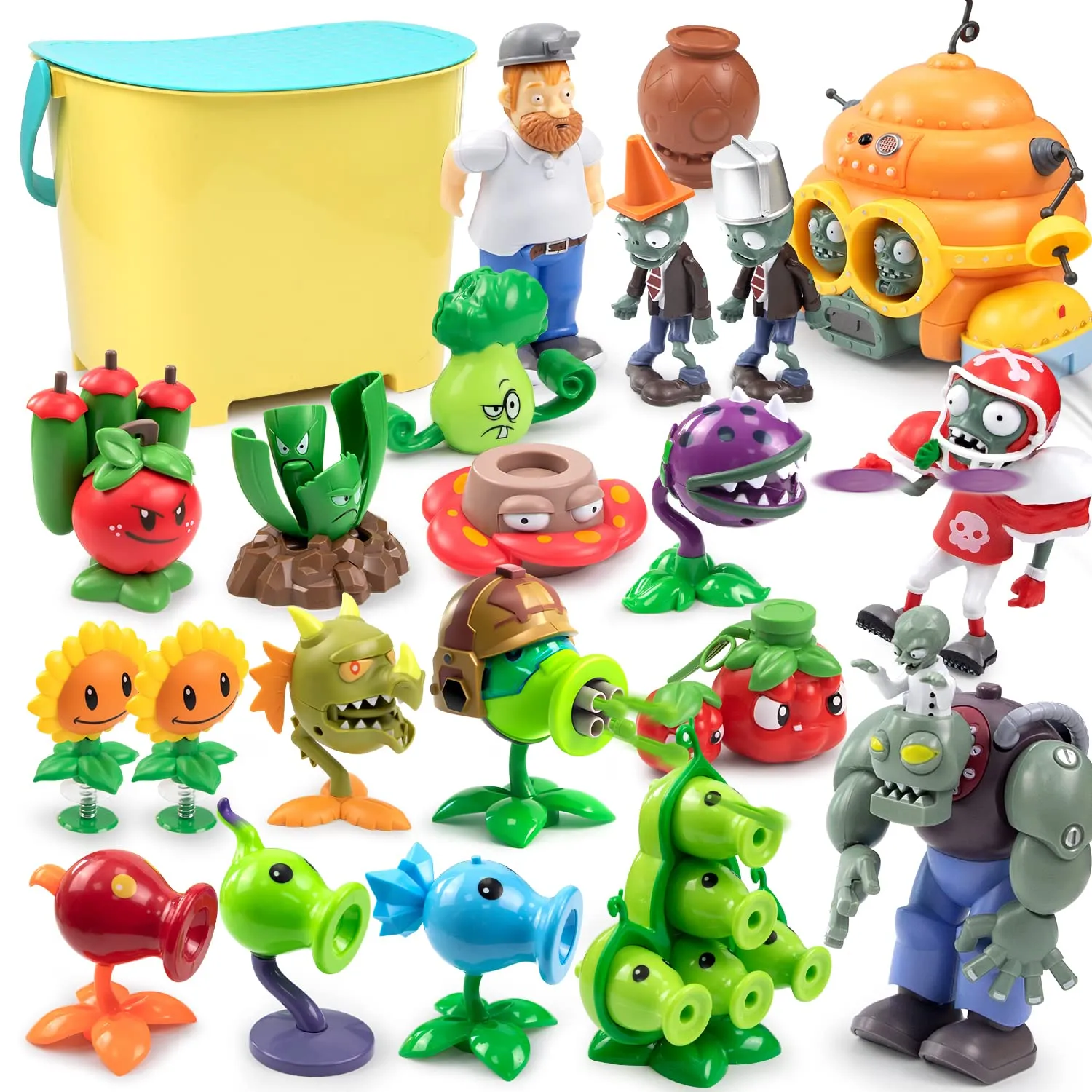 Maikerry Plants and Zombies vs Toys - Juego de 21 cifras de acción de PVZ, gran regalo para niños y fanáticos, cumpleaños y fiesta, con mapa de campo de batalla impermeable :