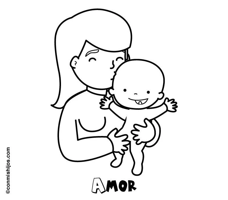 Mamá con su bebé. Dibujo para pintar con los niños Mamá con su bebé. Dibujo para pintar con los niños