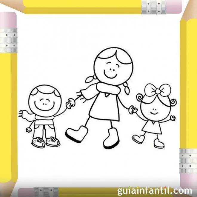 Mamá paseando con sus hijos. Dibujos para pintar el Día de la ... Mamá paseando con sus hijos. Dibujos para pintar el Día de la ...